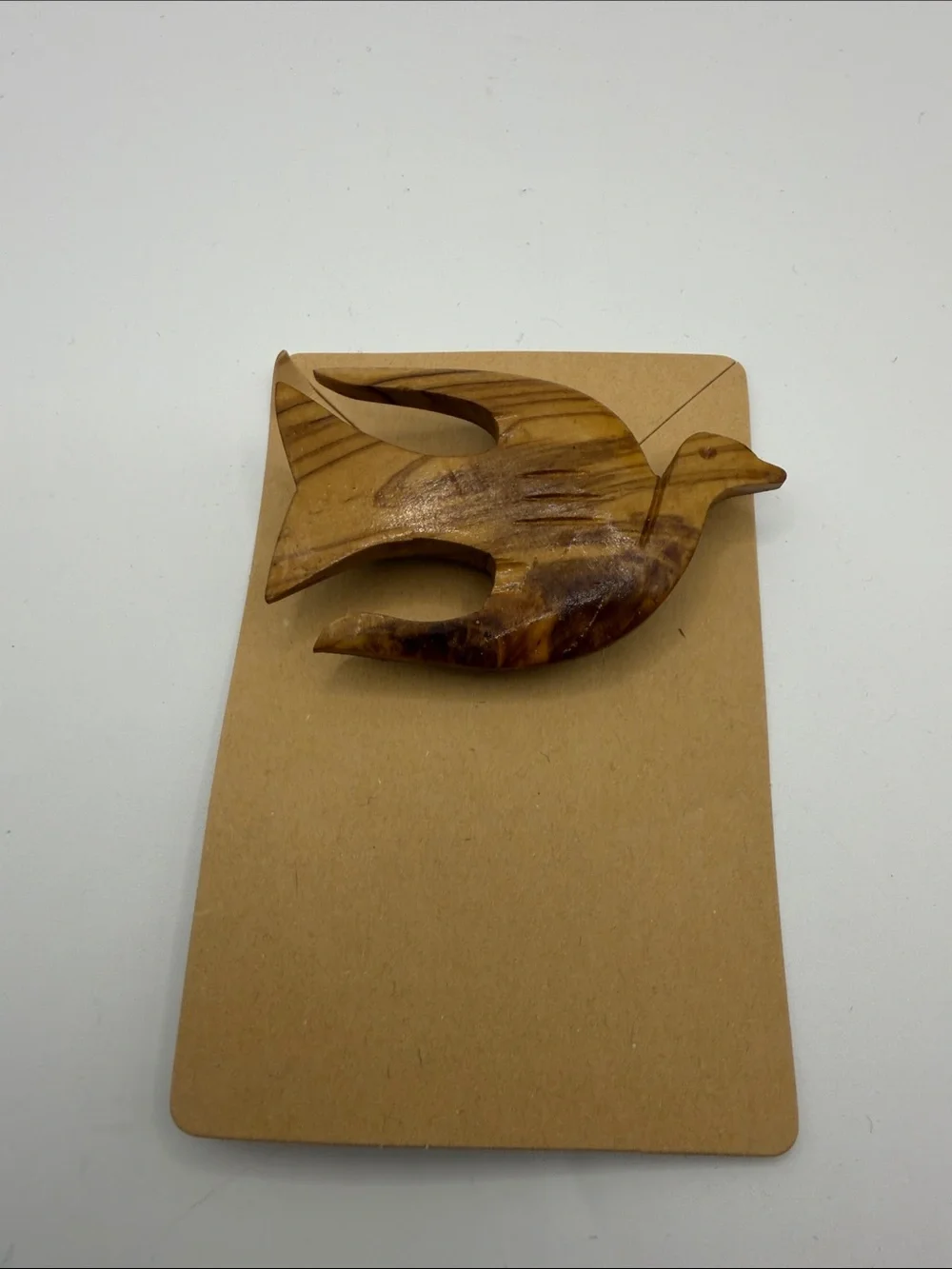 Vintage Hand Carved Wooden Bird Brooch Dove Swallow Artisan Wood Pin